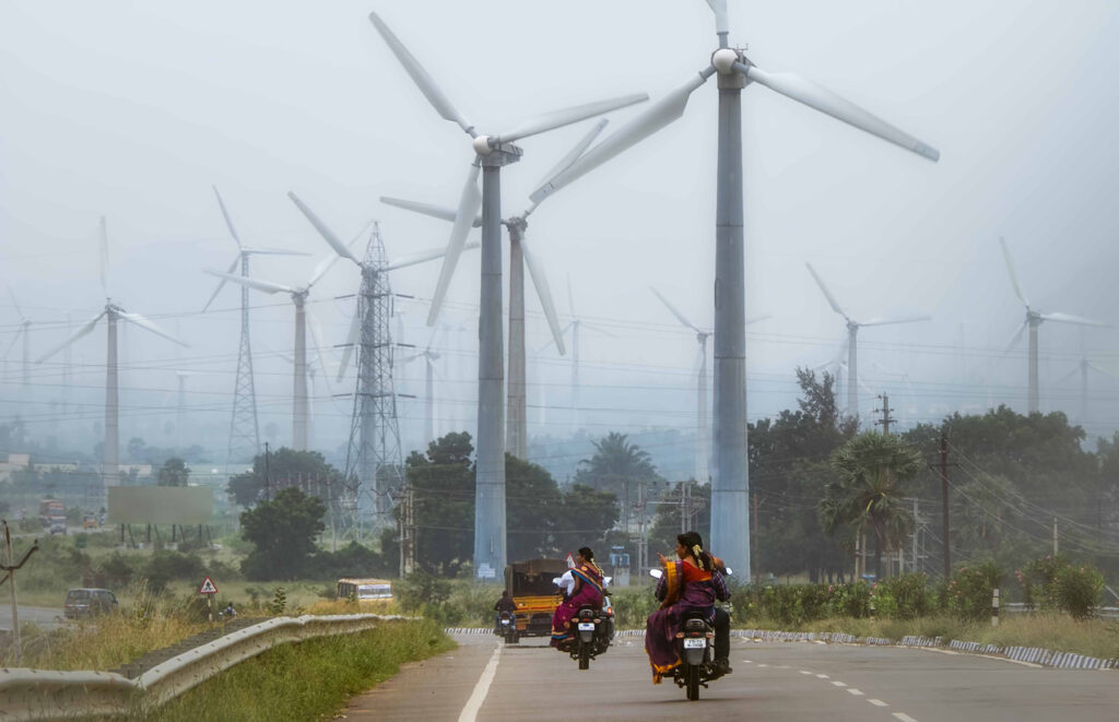 Highway and wind turbines in Tamil Nadu,  India